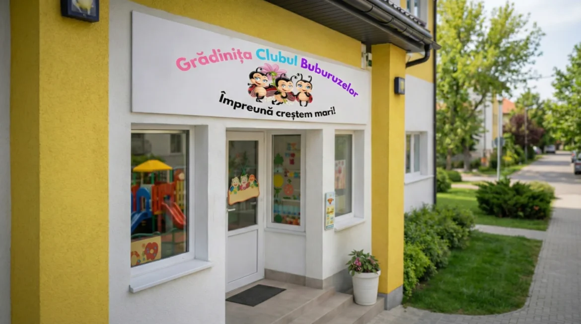 Exterior grădiniță privată Clubul Buburuzelor din Valea Danului, Sector 6, aproape de Militari, vilă modernă cu curte și acces facil.